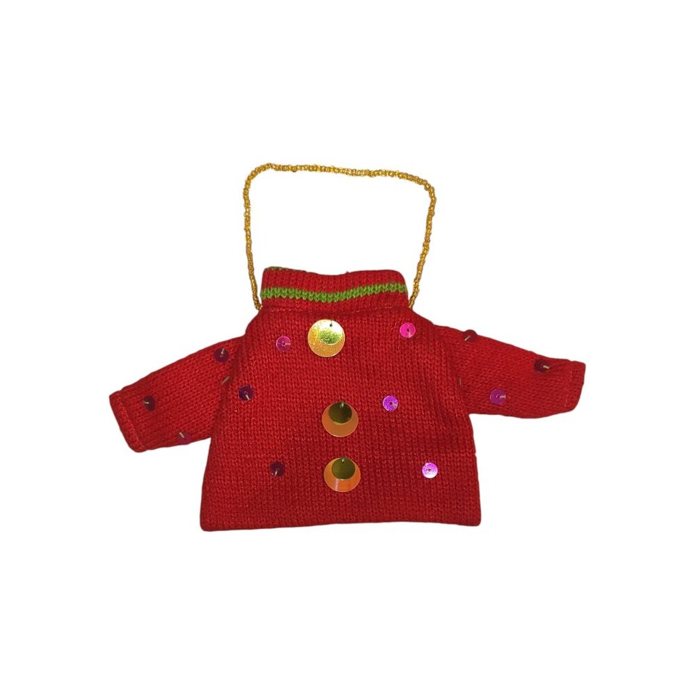 Small Sweater Shaped Purse Bag Red with Green, Orange, and Purple